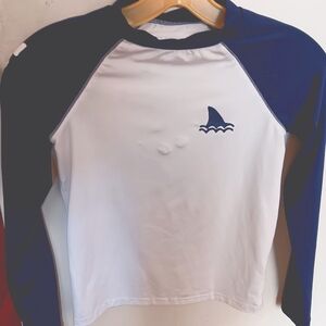 Navy and White Long Sleeve Rash Guard/Swim Shirt